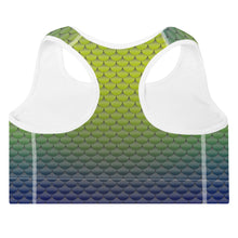 Load image into Gallery viewer, Green, Yellow, and Blue Mermaid Life Sports Bra