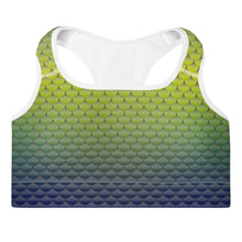 Load image into Gallery viewer, Green, Yellow, and Blue Mermaid Life Sports Bra